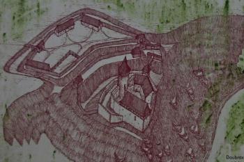 hmotová rekonstrukce hradu - pohled od severu (© D Dohňanský, 03/2014)