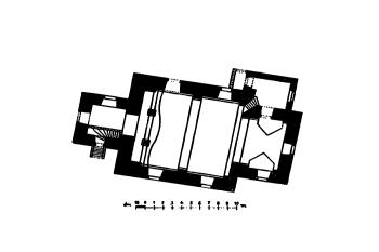 půdorys kostela ( © Zdeněk Wirth: Soupis památek historických a uměleckých v Království Českém, sv. 16 Politický okres vysokomýtský, Archaelogická komise při České akademii císaře Františka Josefa pro vědy, slovesnost a umění, Praha 1902)