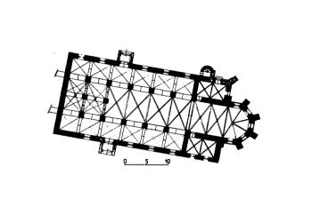 půdorys kostela ( © kol.: Umělecké památky Čech, část 1. [A/J], Academia, Praha 1977)