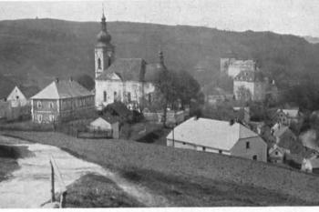pohled na kostel v 1. třetině 20.století (Topographie der historischen und kunstgeschichtlichen Denkmale in den Bezirken Tepl und Marienbad / Anton Gnirs)