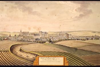 Město a zámek na obraze I.A.Venuta z roku 1807 (© Ing. Karel Kubín, 09/2017)