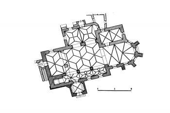 půdorys kostela ( © kol.: Umělecké památky Čech, část 4. [T/Ž], Academia, Praha 1982)