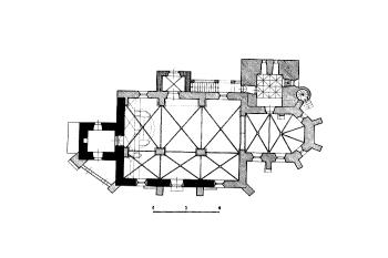 půdorys kostela ( © kol.: Umělecké památky Čech, část 4. [T/Ž], Academia, Praha 1982)