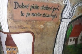 sklípek je pokryt celou řadou velmi pravdivých hesel ( © Jan P. Štěpánek 07/2009)