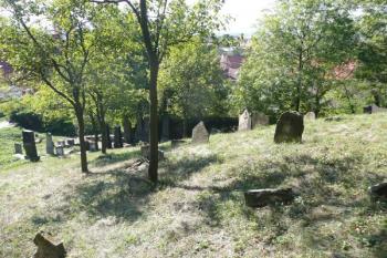 pohled z hrany hradního příkopu na dolní část hřbitova ( © Jan P. Štěpánek 09/2009)