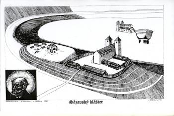 rekonstrukce kláštera  11. století - podle M. Štědry (© jan heřman, 02/2012)