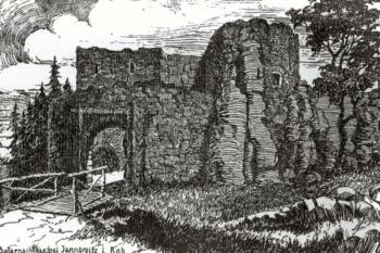 vstupní partie předhradí (© Springer, Elfriede: Niederschlesische Kunstdenkmäler. Buch 2, Schlesische Kunstdenkmäler. E. Springer, Liegnitz 1933)