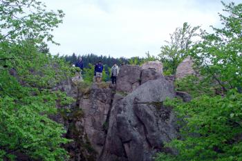 Severní skalní výchoz se zbytky hradby ( © Iva Spurná 8.5.2007)