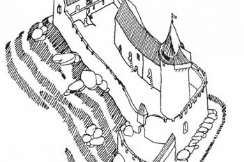 Hmotová rekonstrukce hradu okolo roku 1301 ( © Olgierd Czerner 1957)