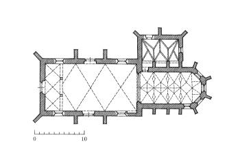 půdorys kostela ( © kol., dd. J. Fajt: Gotika v západních Čechách I., Národní galerie v Praze, Praha 1995)