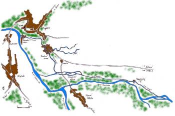 náčrt situace starého plavebního kanálu na základě 2. vojenského mapování ze 30. let 19. století ( © Jan P. Štěpánek 11/2009)