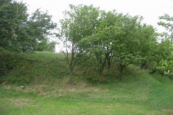 Vpravo východní přikop s valem (© Dušan Dohňanský 08/2014)