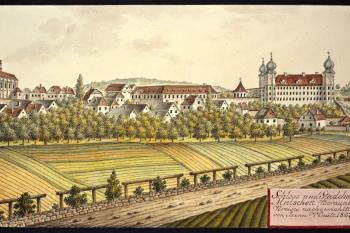 Zámek a město na obr. I.A.Venuta z roku 1823 (© Ing. Karel Kubín, 09/2017)