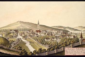 Pohled na Kratochvíli od Netolic, I.A.Venuto, 1814 (© Ing. Karel Kubín, 09/2017)