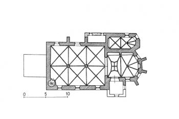 půdorys kostela ( © kol.: Umělecké památky Čech, část 1. [A/J], Academia, Praha 1977)