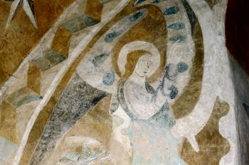 presbytář – detail výjevu Zvěstování Panny Marie na severní stěně ( © Pavel Zany Komárek 4.4. 2009)
