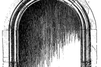 náčrt a půdorys pozdně gotického západního portálu ( © Antonín Cechner: Soupis památek historických a uměleckých v Království Českém, sv. 19 Politický okres královéhradecký, Archaelogická komise při České akademii císaře Františka Josefa pro vědy, slovesnost a umění, Praha 1904)