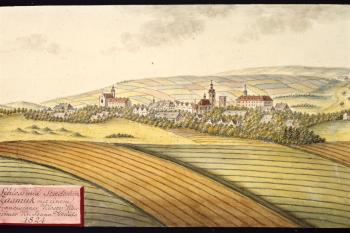 Město a klášter na obraze I.A.Venuta z roku 1824 (© Ing. Karel Kubín, 09/2017)