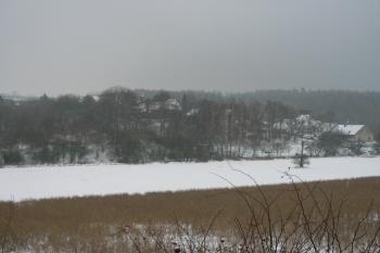 Pohled na místo, kde stávala tvrz, od silnice do Vrapic (© Prudký Martin, 01/2010)