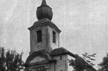 pohled od jihozápadu na počátku 20. století (© Antonín Podlaha: Posvátná místa království Českého; Díl 1. Vikariáty: Českobrodský, Černokostelecký, Mnichovický a Prosecký, Dědictví sv. Jana Nepomuckého, Praha 1907)