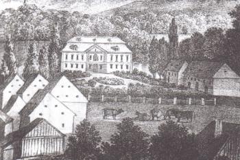 Horní Heřmanice - výřez z rytiny F.A.Kunikeho - patrně okolo roku 1830 - z knihy Zaniklé hrady, zámky a tvrze Moravy a Slezska /LIBRI  (© rytina F.A.Kunike)