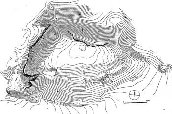 Plán hradiště podle J. Bubeníka (© V. Čtverák, M. Lutovský, M. Slabina, L. Smejtek: Encyklopedie hradišť v Čechách, Libri, Praha 2003)