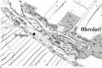 Mapa Oberdorfu z dvacátých let minulého století. (katastrální mapa)