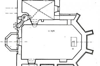 Půdorys kostela sv. Barbory. ( © Jaroslav Pachner: Kostel sv. Barbory v Horní Vsi; Památky, příroda, život 34-1, Okresní muzeum v Chomutově, 2002)