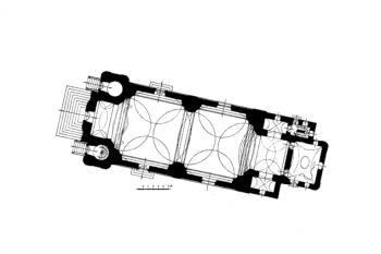 půdorys kostela ( © Kühn, Karl F.: Topographie der historischen und Kunstgeschichtlichen Denkmale in der Tschechoslowakischen Republik, A. Land Böhmen, LI. Der Bezirk Reichenberg, R.M. Rohrer Verlag, Brünn - Prag - Leipzig - Wien 1934)