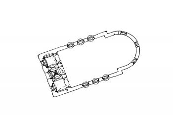 půdorys kostela ( © Lucie Kursová: Operativní dokumentace a průzkum historické stavby, Elaborát nálezové zprávy, Národní památkový ústav, 2008)