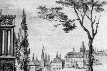 zámek  na rytině podle kresby F.A. Hebera, cca 1840 ( © F.A. Heber)