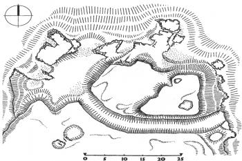 situační plán fortifikace (© David Vích: Neznámá vrcholně středověká fortifikace na k. ú. Lanšperk, Castellologica bohemica 12, Archeologický ústav AV ČR a Společnost přátel starožitností, Praha 2010)