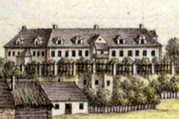 zámek na výřezu z veduty Jana Antonína Venuta, 1818 (© Venuto, Jan Antonín a Veselý, Aleš: Jan Antonín Venuto a jeho dílo, Galerie výtvarného umění v Havlíčkově Brodě, Havlíčkův Brod 2018)