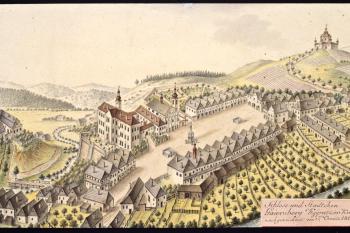 Město a zámek na obraze I.A.Venuta z roku 1811 (© Ing. Karel Kubín, 09/2017)