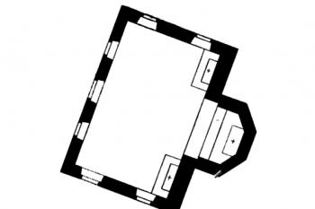 půdorys kaple ( © Antonín Cechner: Soupis památek historických a uměleckých v Čechách, sv. 42 Politický okres kaplický, Archaelogická komise při České akademii věd a umění, , Praha 1921)