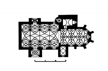 půdorys kostela ( © kol.: Umělecké památky Čech, část 3. [P/Š], Academia, Praha 1980)