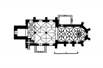 půdorys kostela ( © kol.: Umělecké památky Čech, část 3. [P/Š], Academia, Praha 1980)