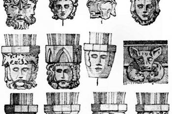 sakristie - konzoly klenby a medvěd z římsy ( © František Mareš, Jan Sedláček: Soupis památek historických a uměleckých v Království Českém, sv. 41 Politický okres krumlovský, Archaelogická komise při České akademii císaře Františka Josefa pro vědy, slovesnost a umění, Praha 1918)