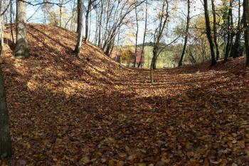 průhled jižním příkopem směrem k východu: vlevo jádro, vpravo jižní val (© Pavel Zany Komárek 1. 11. 2008)
