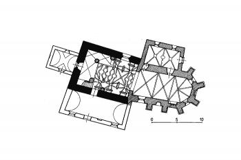 půdorys kostela ( © kol.: Umělecké památky Čech, část 1. [A/J], Academia, Praha 1977)