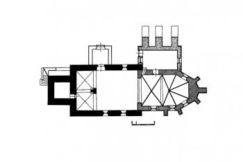 půdorys kostela ( © kol.: Umělecké památky Čech, část 3. [P/Š], Academia, Praha 1980)
