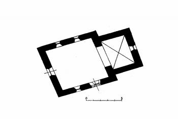 půdorys kostela ( © Anežka Merhautová: Raně středověká architektura v Čechách, Academia, Praha 1971)