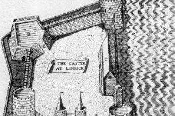 Výřez z plánu Limericku z r. 1633 (© anon. (in Pacata Hibernia, Dublin, 1810))