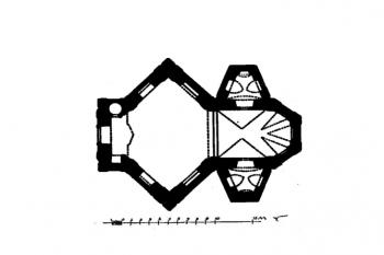 půdorys kostela ( © Karel Chytil: Soupis památek historických a uměleckých v Království Českém, sv. 11 Politický okres chrudimský, Archaelogická komise při České akademii císaře Františka Josefa pro vědy, slovesnost a umění, Praha 1900)