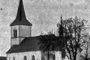 kostel od jihovýchodu na počátku 20. století (© Zdeněk Wirth: Soupis památek historických a uměleckých v Království Českém, sv. 22 Politický okres poličský, Archaelogická komise při České akademii císaře Františka Josefa pro vědy, slovesnost a umění, Praha 1906)