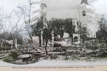 stav těsně po bitvě 1866 v okolí kostela – nedatovaná pohlednice (© rodo chrozit, 11/2010)