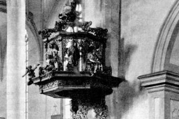 kazatelna (© Ferdinand Vaněk, Karel Hostaš, František Adolf Borovský: Soupis památek historických a uměleckých v Království Českém, sv. 07 Politický okres klatovský, Archaelogická komise při České akademii císaře Františka Josefa pro vědy, slovesnost a umění, Praha )