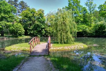 2.zámecký rybník s mostkem na malý ostrůvek (na něm základy původního altánu) (© Jaroslav Špiroch, 07/2017)