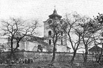 pohled od jihozápadu na poč. 20. století (© Antonín Podlaha: Posvátná místa království Českého; Díl 4., Vikariáty: Kolínský a Rokycanský, Dědictví sv. Jana Nepomuckého, Praha 1910)