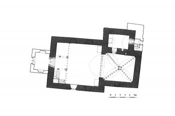 půdorys kostela (© Karel Kibic ml., 2015 (in Karel Kibic ml.: Dvě středověké kostelní věže na Kolínsku, Dějiny staveb 2015, Klub Augusta Sedláčka a Sdružení pro SHP, Plzeň 2015))